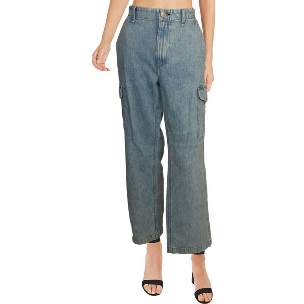 Rag & Bone Womens Blue High Rise Straight Leg Denim Cargo Jeans Imperfections